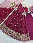 NEW ARRIVAL CHINON SILK EMBROIDERY SEQUENCE WORK GOWN BOTTOM WITH DUPATTA PARTY WEAR WHOLESLAE PRICE ETHNIC GARMENT (4)