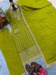 NEW ARRIVAL CHINON SILK EMBROIDERY SEQUENCE WORK WITH RIVET MOTI WORK TOP BOTTOM WITH DUPATTA FESTIVE WEAR WHOLESALE PRICE ETHNIC GARMENT (8)