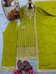 NEW ARRIVAL CHINON SILK EMBROIDERY SEQUENCE WORK WITH RIVET MOTI WORK TOP BOTTOM WITH DUPATTA FESTIVE WEAR WHOLESALE PRICE ETHNIC GARMENT (8)