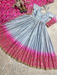 NEW ARRIVAL CHINON SILK SEQUENCE MULTI NEEDLE WORK AND EMBROIDERY WITH ZARI LACE WORK ANARKALI GOWN WITH DUPATTA FESTIVE WEAR WHOLESALE PRICE ETHNIC GARMENT (2)