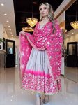NEW ARRIVAL CHINON SILK SEQUENCE MULTI NEEDLE WORK AND EMBROIDERY WITH  ZARI LACE WORK ANARKALI GOWN WITH DUPATTA RANI