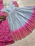 NEW ARRIVAL CHINON SILK SEQUENCE MULTI NEEDLE WORK AND EMBROIDERY WITH ZARI LACE WORK ANARKALI GOWN WITH DUPATTA FESTIVE WEAR WHOLESALE PRICE ETHNIC GARMENT (2)