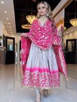 NEW ARRIVAL CHINON SILK SEQUENCE MULTI NEEDLE WORK AND EMBROIDERY WITH ZARI LACE WORK ANARKALI GOWN WITH DUPATTA FESTIVE WEAR WHOLESALE PRICE ETHNIC GARMENT (2)