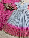 NEW ARRIVAL CHINON SILK SEQUENCE MULTI NEEDLE WORK AND EMBROIDERY WITH ZARI LACE WORK ANARKALI GOWN WITH DUPATTA FESTIVE WEAR WHOLESALE PRICE ETHNIC GARMENT (2)