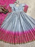 NEW ARRIVAL CHINON SILK SEQUENCE MULTI NEEDLE WORK AND EMBROIDERY WITH ZARI LACE WORK ANARKALI GOWN WITH DUPATTA FESTIVE WEAR WHOLESALE PRICE ETHNIC GARMENT (2)