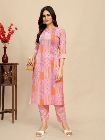 NEW ARRIVAL COTTON FLORAL BLOCK PRINTED TOP BOTTOM SET PINK