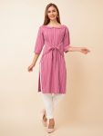NEW ARRIVAL COTTON LINNING WORK KURTI  BABY PINK