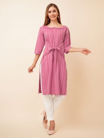 NEW ARRIVAL COTTON LINNING WORK KURTI  BABY PINK