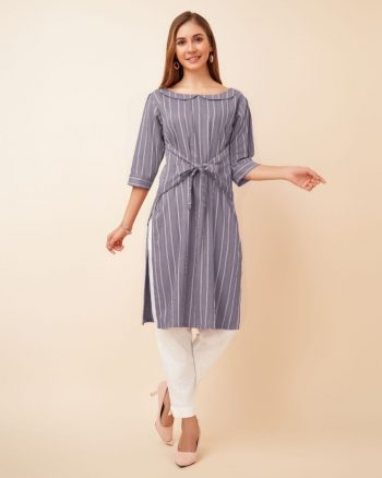NEW ARRIVAL COTTON LINNING WORK KURTI  GREY
