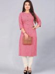 NEW ARRIVAL COTTON PRINT WORK KURTI  PINK