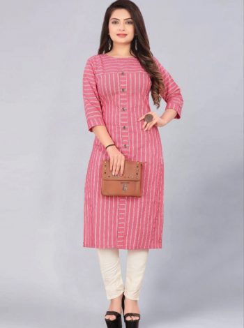 NEW ARRIVAL COTTON PRINT WORK KURTI  PINK