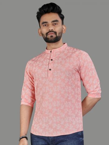 NEW ARRIVAL COTTON PRINTED SHIRT  PEACH
