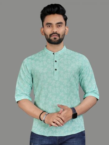 NEW ARRIVAL COTTON PRINTED SHIRT  SEA GREEN