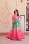 NEW ARRIVAL CRUSH BEADS EMBROIDERY DIGITAL PRINTED WORK ONLY  ALIA CUT GOWN PINK