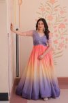 NEW ARRIVAL CRUSH BEADS EMBROIDERY DIGITAL PRINTED WORK ONLY  ALIA CUT GOWN LAVENDER