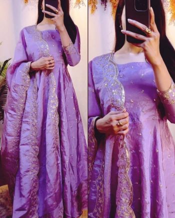 NEW ARRIVAL CRUSH SILK EMBROIDERY SEQUENCE DESIGN WORK GOWN BOTTOM WITH DUPATTA  LAVENDER