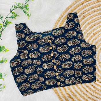 NEW ARRIVAL DIGITAL PRINTED STITCHED BLOUSE NAVY BLUE