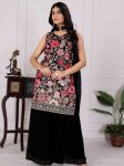 NEW ARRIVAL FAUX GEORGETTE SEQUENCE EMBROIDERY WORK TOP PALAZZO WITH DUPATTA BLACK