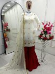NEW ARRIVAL FENDI SILK EMBROIDERY SEQUENCE WORK TOP SHARARA WITH DUPATTA WHITE