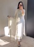 NEW ARRIVAL GEORGETTE EMBROIDERY AND SEQUENCE WORK TOP BOTTOM WITH DUPATTA  WHITE