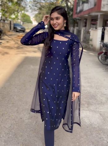 NEW ARRIVAL GEORGETTE EMBROIDERY SEQUENCE BUTTI WORK TOP WITH DUPATTA  NAVY BLUE