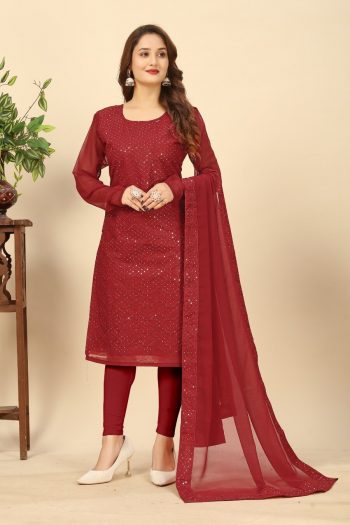 NEW ARRIVAL GEORGETTE EMBROIDERY SEQUENCE WORK TOP BOTTOM WITH DUPATTA MAROON