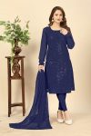 NEW ARRIVAL GEORGETTE EMBROIDERY SEQUENCE WORK TOP BOTTOM WITH DUPATTA NAVY BLUE