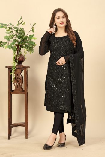 NEW ARRIVAL GEORGETTE EMBROIDERY SEQUENCE WORK TOP BOTTOM WITH DUPATTA BLACK