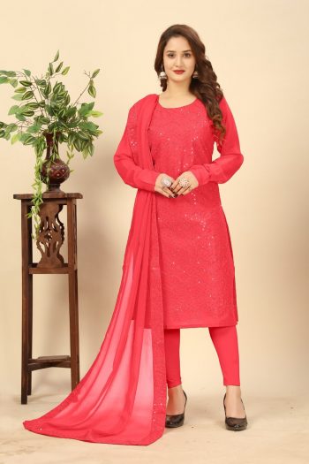 NEW ARRIVAL GEORGETTE EMBROIDERY SEQUENCE WORK TOP BOTTOM WITH DUPATTA PEACH