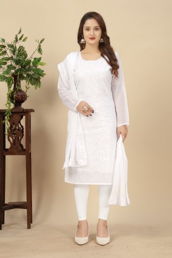 NEW ARRIVAL GEORGETTE EMBROIDERY SEQUENCE WORK TOP BOTTOM WITH DUPATTA WHITE