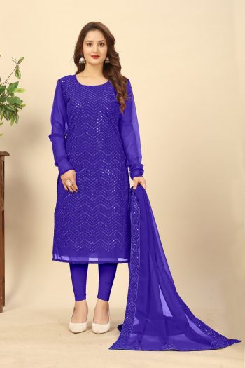 NEW ARRIVAL GEORGETTE EMBROIDERY SEQUENCE WORK TOP BOTTOM WITH DUPATTA BLUE