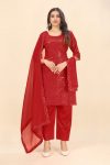 NEW ARRIVAL GEORGETTE EMBROIDERY SEQUNCE WORK TOP DUPATTA RED