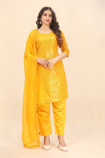 NEW ARRIVAL GEORGETTE EMBROIDERY SEQUNCE WORK TOP DUPATTA YELLOW