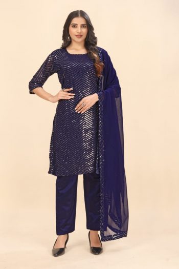 NEW ARRIVAL GEORGETTE EMBROIDERY SEQUNCE WORK TOP DUPATTA  NAVY BLUE