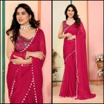 NEW ARRIVAL GEORGETTE PLAIN LACE WORK SAREE WITH DIGITAL PRINTED UNSTITCHED BLOUSE RANI