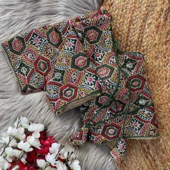NEW ARRIVAL GEORGETTE SEQUENCE MULTI WORK READY TO WEAR STITCHED BLOUSE GREEN