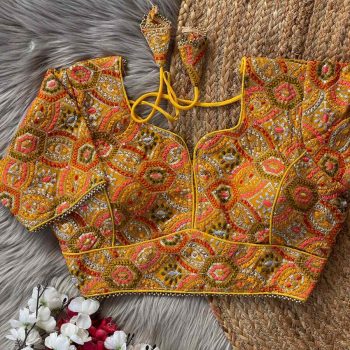 NEW ARRIVAL GEORGETTE SEQUENCE MULTI WORK READY TO WEAR STITCHED BLOUSE YELLOW