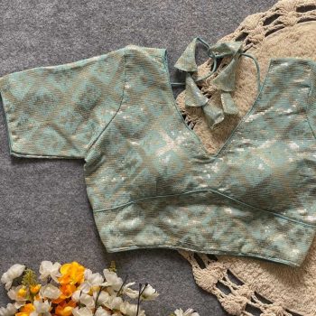 NEW ARRIVAL GEORGETTE SEQUENCE WORK READY TO WEAR BLOUSE SEA BLUE