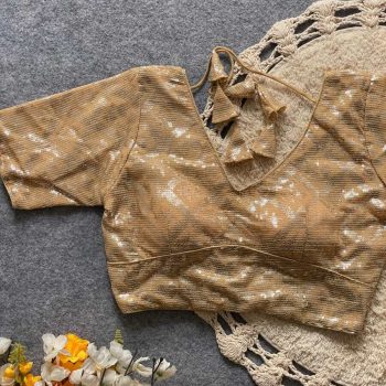 NEW ARRIVAL GEORGETTE SEQUENCE WORK READY TO WEAR BLOUSE CHIKU