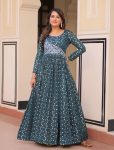 NEW ARRIVAL JACQUARD WEAVING POSITION PRINTED ONLY GOWN SEA BLUE