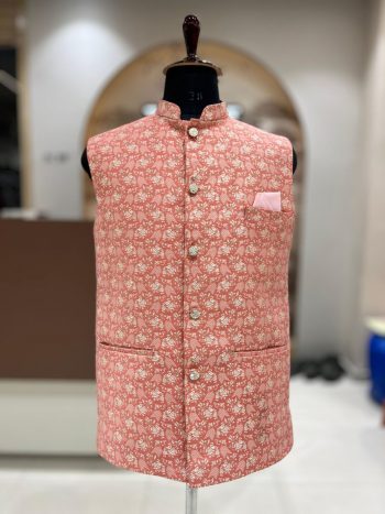 NEW ARRIVAL JACQUARD WITH WEAVING WORK MEN'S KOTI PEACH