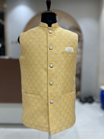 NEW ARRIVAL JACQUARD WITH WEAVING WORK MEN'S KOTI YELLOW