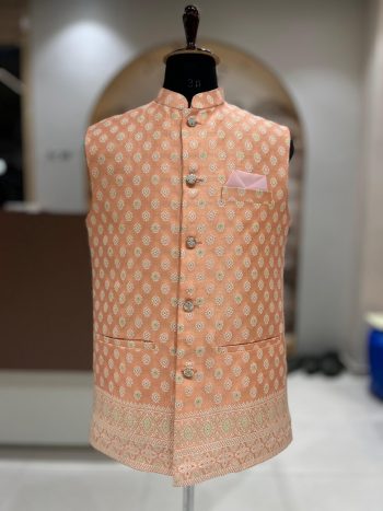 NEW ARRIVAL JACQUARD WITH WEAVING WORK MEN'S KOTI PEACH