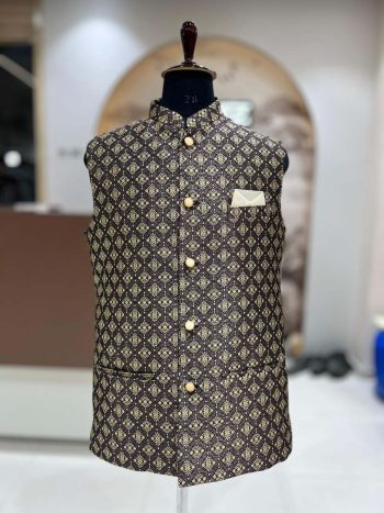 NEW ARRIVAL JACQUARD WITH WEAVING WORK MEN'S KOTI BLACK