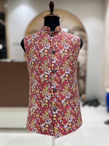 NEW ARRIVAL JACQUARD WITH WEAVING WORK MEN'S KOTI RED
