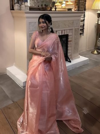 NEW ARRIVAL JIMMY CHOO MOTI HANDWORK SAREE WITH UNSTITCHED BLOUSE PINK
