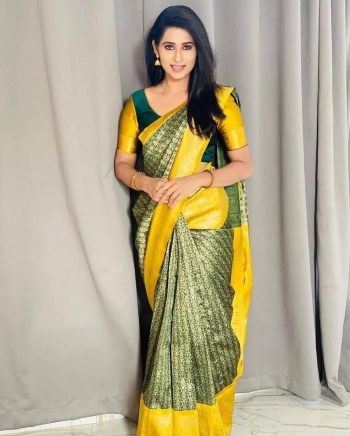 NEW ARRIVAL LICHI SILK ZARI WEAVING WORK SAREE WITH UNSTITCHED BLOUSE GREEN