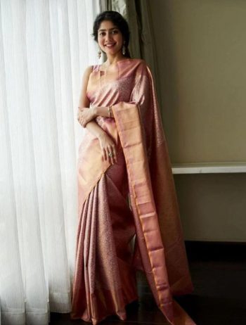 NEW ARRIVAL LITCHI SILK RICH PALLU AND JACQUARD WORK SAREE WITH UNSTITCHED BLOUSE BABY PINK