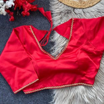 NEW ARRIVAL MALAAI SATIN FANCY LACE WORK READY TO WEAR BLOUSE RED