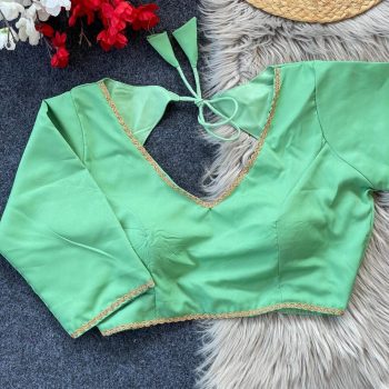 NEW ARRIVAL MALAAI SATIN FANCY LACE WORK READY TO WEAR BLOUSE SEA GREEN